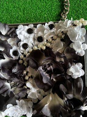 Black and White Floral Embellished Evening Clutch